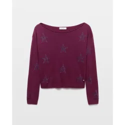 Jersey con estrellas y cuello barco de mujer