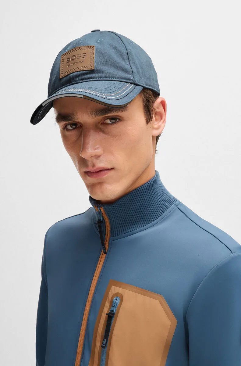 Equestrian Cap LEATHER VINTAGE PATCH nothern blue 55 - BOSS - FashionsVida