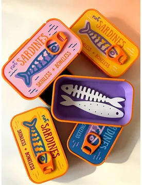 Caja de almacenamiento de joyería mini vintage con diseño de sardina y divisor de espina de pescado, cierre a presión, caja de joyería portátil, - Shein - FashionsVida