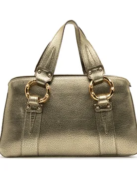 Pre-Owned Womens Metallic Calfskin Metal Bamboo Handbag - Sage Green Leather - One Size - Gucci - FashionsVida