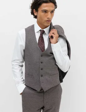 Micro Check Suit Waistcoat Bordeaux male - M&S - FashionsVida