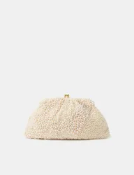 Beaded Woven Top Handle Clutch Bag Ivory female