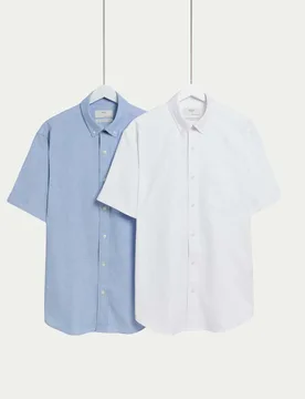 Ultimate 2 Pack Short Sleeve Oxford Shirts Light Blue Mix male - M&S - FashionsVida