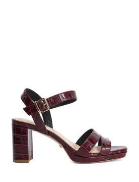 Leather Block Heel Sandals Burgundy female - Dune london - FashionsVida