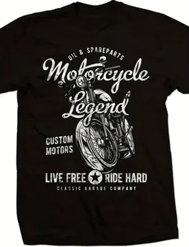 Men's Casual 100% cotton Printed Round Neck T-Shirt -Retro motorcycle pattern, Machine Washable, All-Season Comfort - Aliexpress - FashionsVida