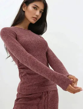 Womens Soft Textured Long Sleeve Blouse - Burgundy - Hiccup - FashionsVida