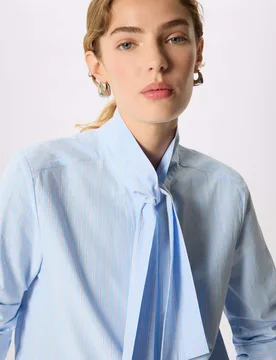 Pure Cotton Striped Tie Neck Shirt Blue Mix female - Whistles - FashionsVida