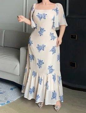 Vestido de fiesta elegante con estampado floral y cintura fruncida para mujer talla grande, vestido de verano estilo boho para vacaciones, vestido de - Shein - FashionsVida