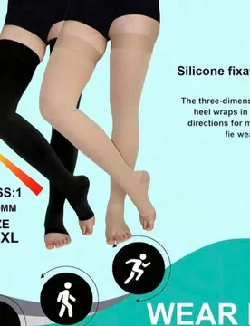 Par de calcetines de compresión de talla grande en color negro, medias de compresión opacas hasta la rodilla, adecuadas para hombres y mujeres, con - Shein - FashionsVida