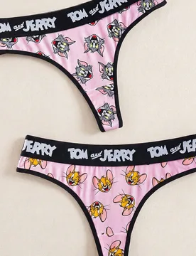 Piezas Bragas tipo tanga con cinta de contraste y estampado de letras y dibujos animados divertidos para mujer XL - Shein - FashionsVida