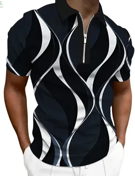 Men's Zip Polo Lapel Polo Shirt Golf Shirts Graphic Prints Geometry Linear Turndown Short Sleeves Zipper Clothing Tops Designer - Aliexpress - FashionsVida