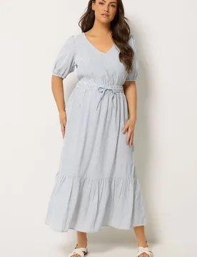 Women's Stripe Maxi Dress in Light Blue Size: 14 - Light Blue - Size: 14 - Yours - FashionsVida