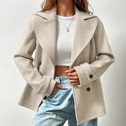 Abrigo de lana con doble botonadura y solapa en punta para mujer M