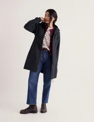 Waterproof Hooded Longline Rain Jacket Navy female