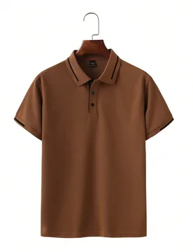 Camisa tipo polo casual de manga corta con botones delanteros y patchwork de unicolor para hombre, marrón, formal, para ceremonia S - Shein - FashionsVida