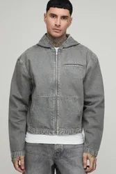 Herren Tall Basic Kastenförmiger Übergroßer Durchgehend Reißverschluss Denim Kapuzenpullover Stone Größe Medium