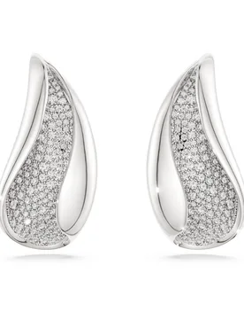Orecchini a clip Classica, Statement, Taglio rotondo, Bianchi, Argento Sterling L - Swarovski - FashionsVida