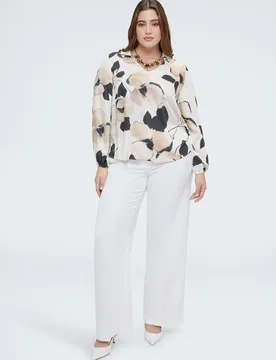 Blusa de mujer de raso con estampado floral para un efecto luminoso - Fiorella Rubino - FashionsVida