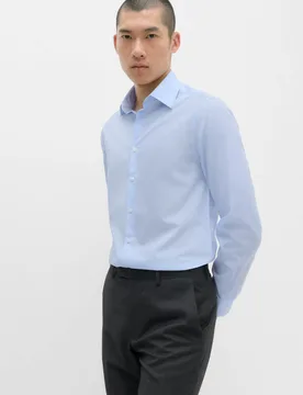 Extra Slim Fit Easy Iron Cotton Blend Shirt Light Blue male - M&S - FashionsVida