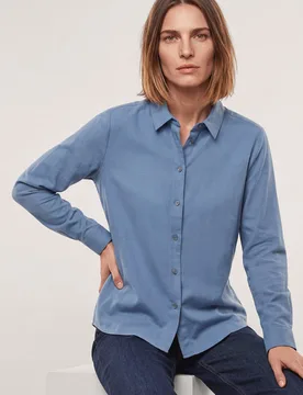 Hemdbluse aus Thermoflanell, #normale Größen, Farbe Blau, 50, kuschelweich extra leicht Damen - Walbusch - FashionsVida