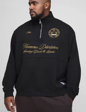Herren Plus Oversized Boxy Viertelreißverschluss Stehkragen Sweatshirt Black Größe 2XL - boohooMAN - FashionsVida
