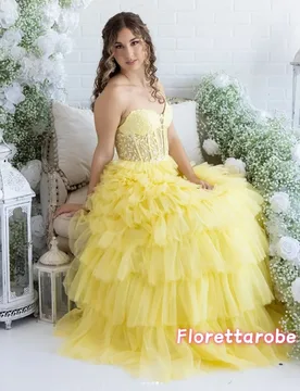 Elegant Appliquins Lace Sleeveless Evening Dresses Tiered A-Line Formal Light Yellow Birthday Party Prom Gowns Customized - Aliexpress - FashionsVida