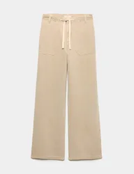 Lyocell Rich Drawstring Straight Leg Trousers Sand female