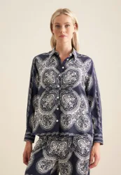 Hemdbluse Tuchprint Blau 40