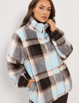 Women's Checked Zip Through Fleece in Chocolate Size: 18 - Chocolate - Size: 18 - Yours - FashionsVida