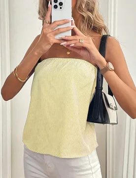 Top de bandeau con hombros descubiertos, rayas y estampado floral, sexy para mujeres, otoño L - Shein - FashionsVida