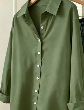 Camisa casual de manga larga de un solo color con un solo botón para mujer L - Shein - FashionsVida