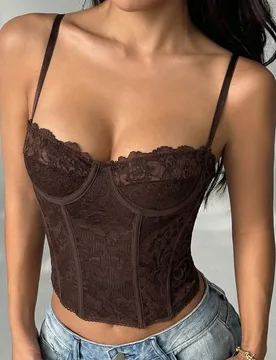 Top de camisola de encaje transparente, fiesta, cita, ir al trabajo, bralette lindo, corsé de club verano para mujeres, capas de otoño/invierno, muj - Shein - FashionsVida
