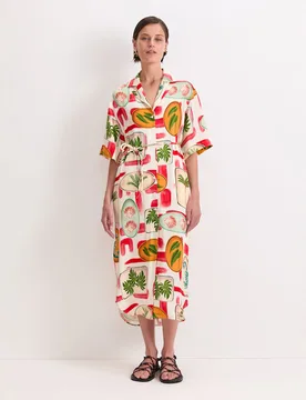 Printed Tie Waist Midi Shirt Dress Multi female - Sportscraft - FashionsVida