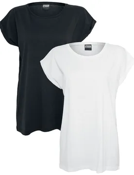 T-Shirt - Ladies Extended Shoulder Tee Double Pack - XS bis 5XL - für Damen - Größe 4XL - schwarz/weiß - Frauen - female - Urban classics - FashionsVida
