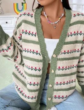 Cárdigan de hombros caídos con estampado floral, para invierno 0XL - Shein - FashionsVida