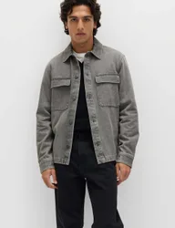 Pure Cotton Denim Overshirt Grey male