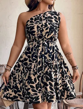 Vestido informal de verano para mujer talla grande con estampado de plantas y cordón en la cintura sin mangas, estilo bohemio 4XL - Shein - FashionsVida