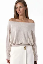 Womens Acrylic-Blend Blouse - Light Grey - Size Large