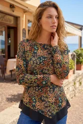 Womens Ditsy Floral Print Tunic Top - Teal - Size 20 Uk