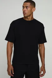 Herren Normal Geschnittenes Waffelstrick-Oberteil Black Größe XS