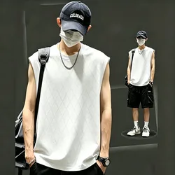 Summer New Style Men's Silk-Textured Diamond Pattern Jacquard Cool-Front Silk-Cotton Tunic