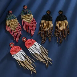 Pendientes de borlas con cuentas de estilo bohemio con degradado, joyas de verano para uso diario/vacaciones Unitalla