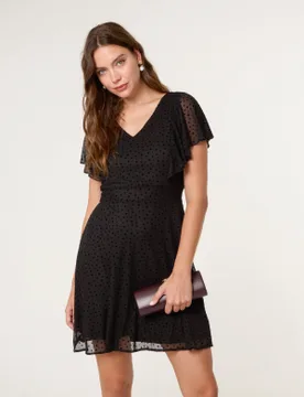 Flippy Sleeve Flared Mini Dress - L / BLACK - female - Blue Vanilla - FashionsVida