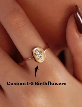 Piezas Anillo personalizado con combinación de flor de nacimiento, Anillo con sello de flor de nacimiento, Anillo de flor del Día de la Madre, Anill - Shein - FashionsVida