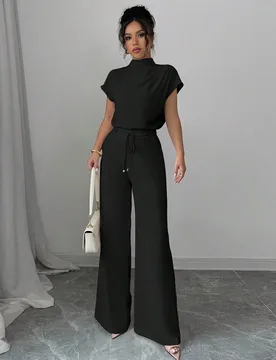Conjunto de 2 piezas para mujer de camisa sin mangas tejida color albaricoque y pantalón ancho tejido color albaricoque, conjunto casual y elegante p - Shein - FashionsVida