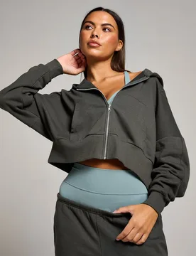 Sudadera corta con capucha y cremallera integral Teo para mujer de - noche - S - MP - FashionsVida