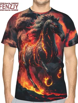 Men's Summer New T-shirt 3D Printed Flame Horse Fashion Trend Comfortable Casual Top Short Sleeve Tee - Aliexpress - FashionsVida