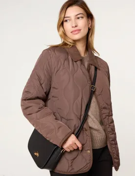 Quilted Cord Collar Coat - S / CHOCOLATE - female - Blue Vanilla - FashionsVida