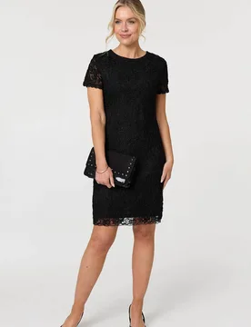 Women's Floral Lace Layer Knee Length Dress in Black Size: 8 - Black - Size: 8 - Izabel London - FashionsVida