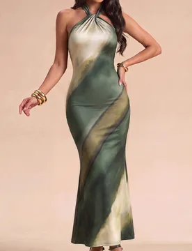 Vestido Vintage Sexy Verde Oscuro de Alta Elasticidad Espalda Descubierta Cuello en V Ajustado Sirena Verano Playa Fiesta Noche Salida Vacaciones Invi - Shein - FashionsVida